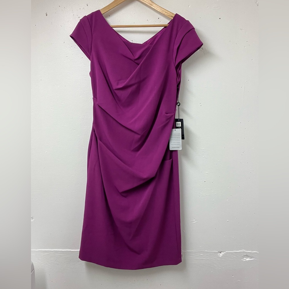 Adrianna Papell Fuchsia Cowl Side Ruched Dress – Size 14 (NWT)